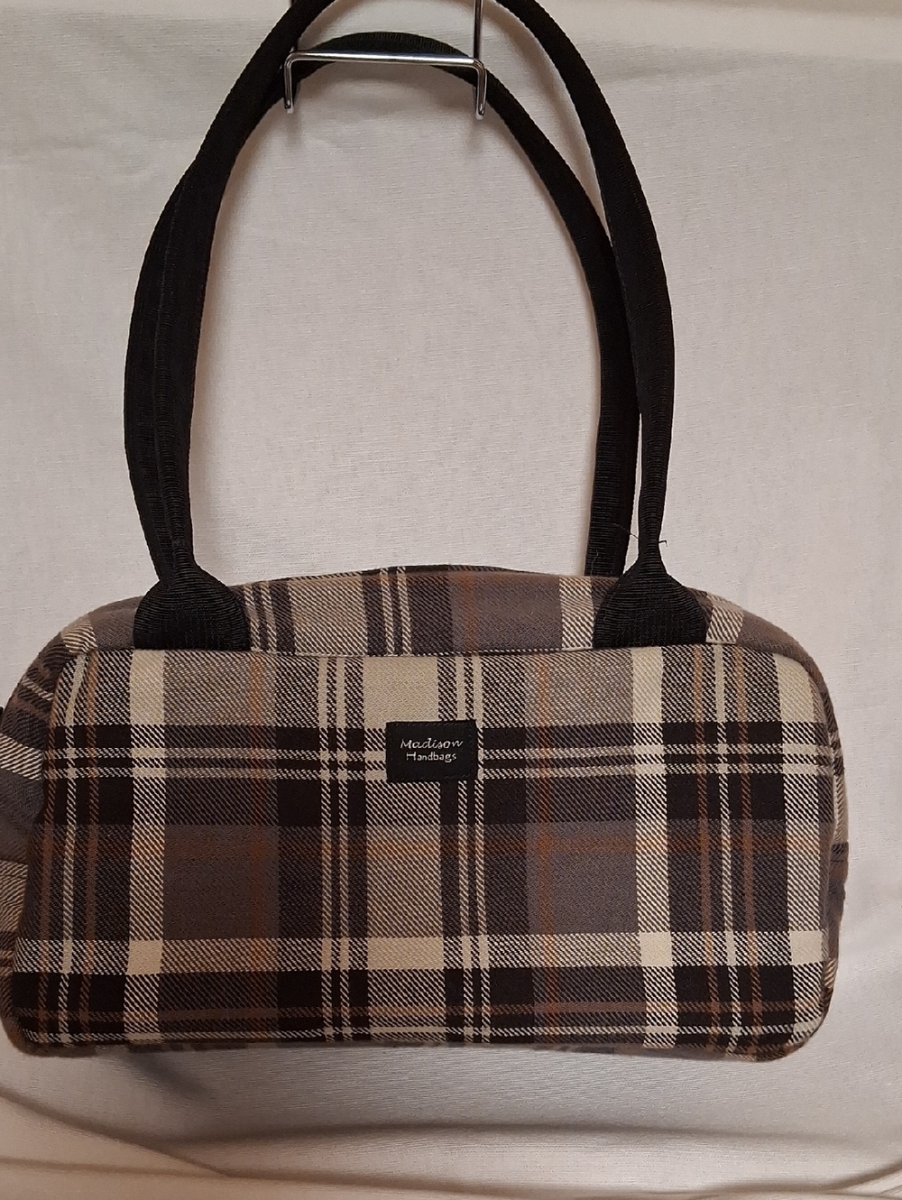 Boutique Plaid Hand Bag in Brown and Cream